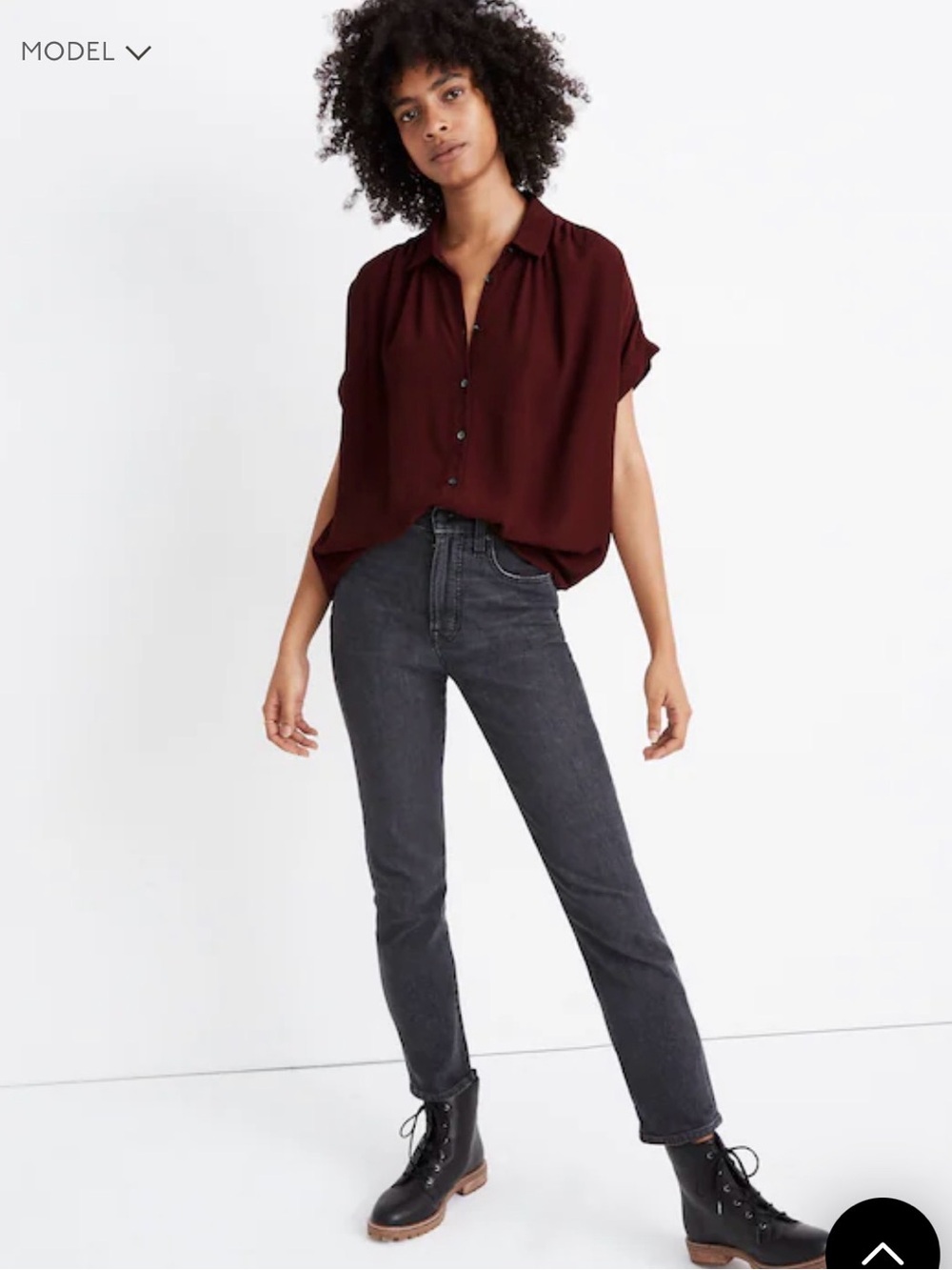 madewell central drapey shirt in dark cabernet